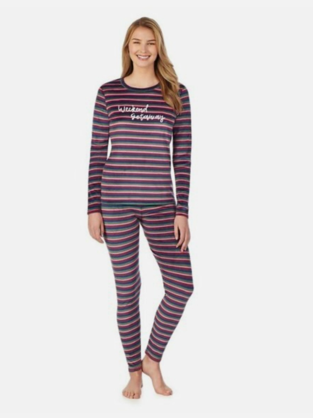 Cuddl Duds- Striped "Weekend Getaway" Velour Pajama Set